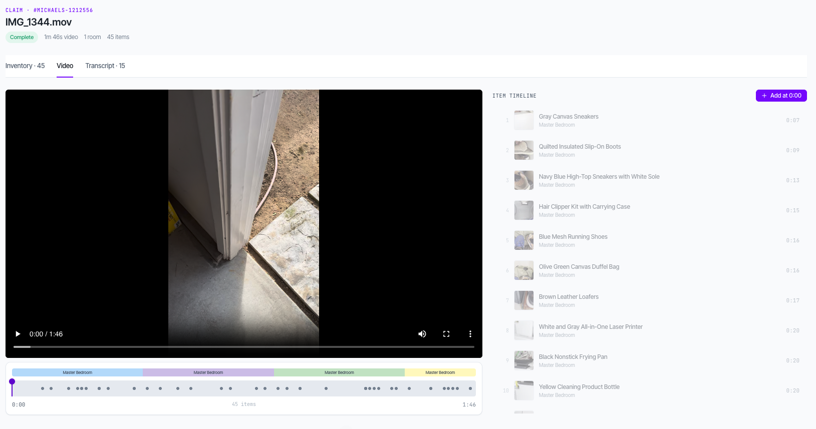 Reviewing the captured video inventory in ContentsVision